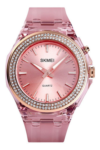 Reloj Mujer Skmei 1553 Minimalista Elegante Clasico Luz Rgb Color de la malla Rosado