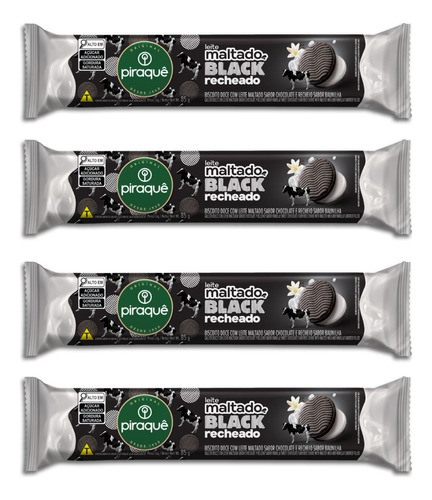 Biscoito Maltado Black Recheado Baunilha Piraquê-kit 4un 85g