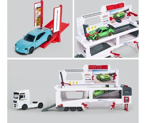 Caminhão Man Tgx + 2 Porsche Scale 1/64 Majorette Experience branca