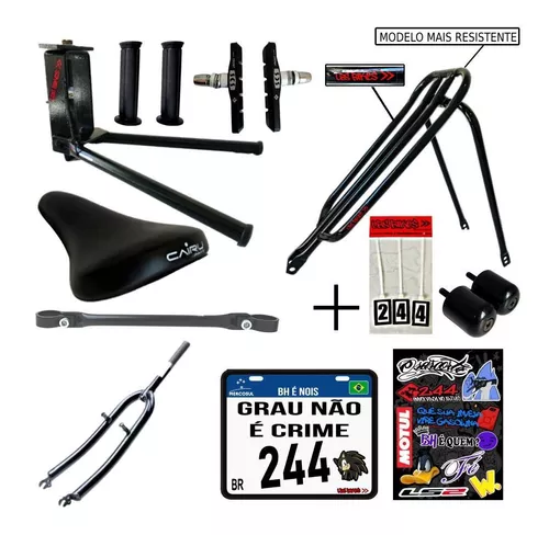 Kit Garupa Reta + Placa Mercosul Grau + Cartela Adesivos