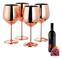 Comprar Juego de 4pzs Copas de Vino de Acero Inoxidable con Tallo 520ml Copas Irrompibles para Fiestas al Aire Libre, Aniversarios, Brindis de Bodas - Elegante Vajilla de Oro Rosa para Champán y Cócteles