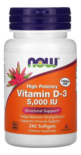 Suplemento en cápsula NOW  Bone & Immune Health Vitamin D3 5000 IU vitaminas en pote 240 un