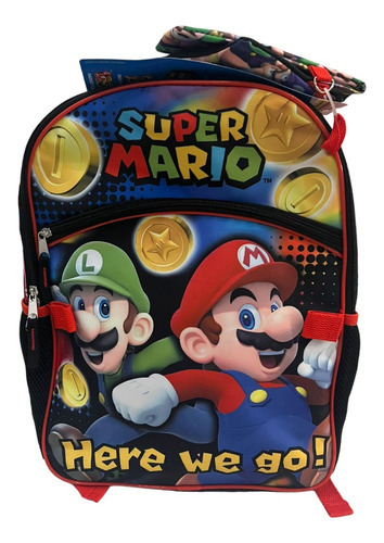 Mochila Back Pack Mario Bros Nintendo Con 5 Piezas Color Azul