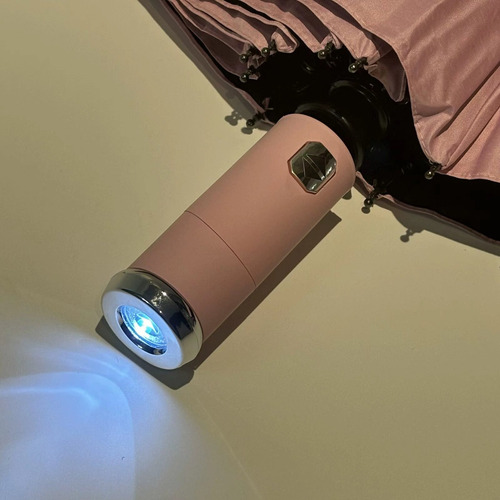 Paraguas Totalmente Automáticas Con Linterna Led Giratoria Rosa