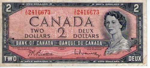 Canada 2 Dolares 1954 P76b Mb