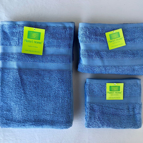 Conjunto De Toallas Y Toallon Planet Home Algodón 100% Peina Celeste Lisa