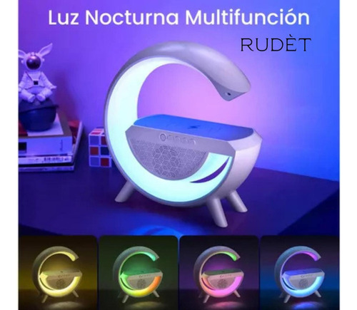 Lámpara Parlante Cargador Inalámbrico Reloj Luz Led Fm Usb C Blanco