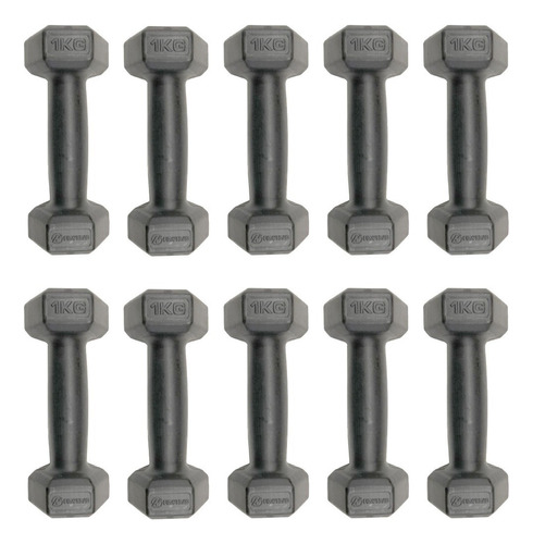 Pack X10 Mancuernas 1kg C/u Pesas Recubiertas Entrenamiento Color Negro