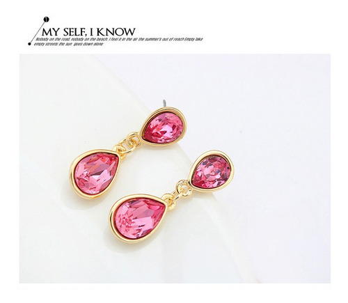 Imagen 2 de 5 de Aretes Gotas De Chapa De Oro Con Swarovski Elements - 1196