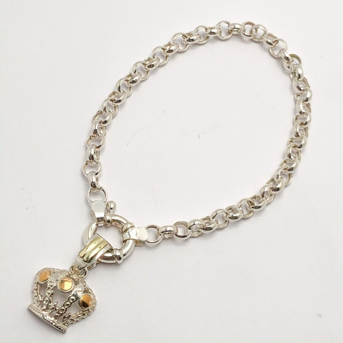 Pulsera Rolo Plata 4,5 Mm Corona Plata Y Oro I540)g