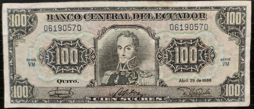 Billete 100 Sucres 1986 Ecuador Fine