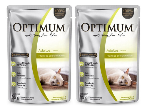 Kit 2 Un Optimum Ração Sachê Cat Adulto Sabor Frango 85g