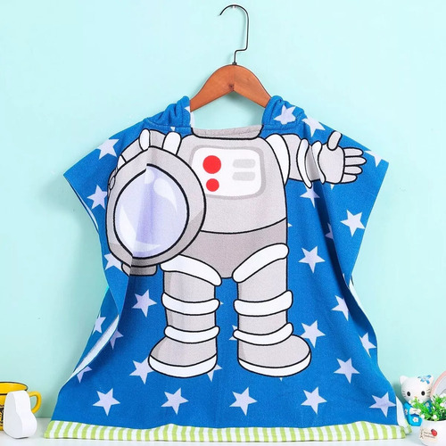 Bata Toalla Poncho Astronauta Niños Piscina Baño Playa