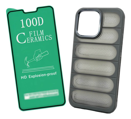 Funda Para Iphone 14 Pro Max Correa + Envio + Mica Gb07 Gris Oscuro