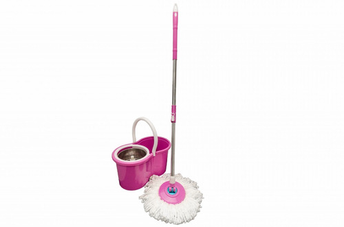 Balde Spin Mop 360° Rosa Centrifuga Inox Com 2 Esfregão