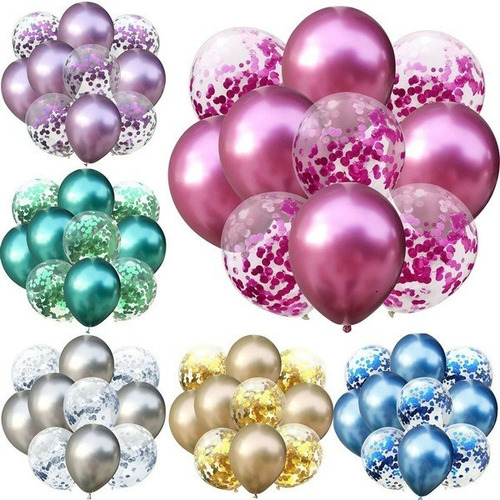 Imagen 2 de 2 de Set Bouquet 12 Globos Mix Confetti - Chrome Calidad Premium.