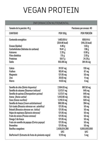 Proteína Vegana Elemental | 40 Servings | 1640g | 29g C/s
