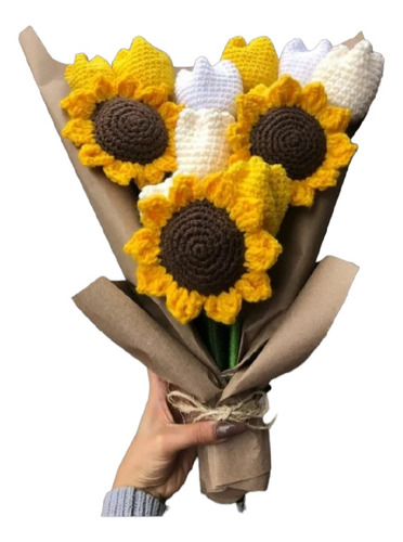Ramo De Tulipanes Y Girasoles Tejidas A Crochet