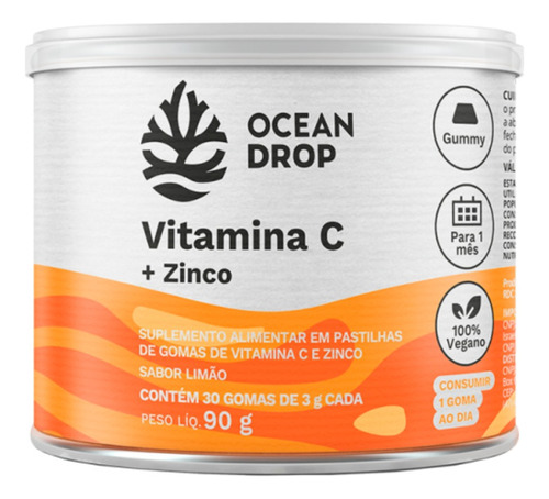 Vitamina C + Zinco 3g 30 Gomas Ocean Drop Sabor Neutro