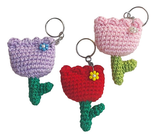 Llaveros Tulipanes Tejidos En Crochet Amigurumi.
