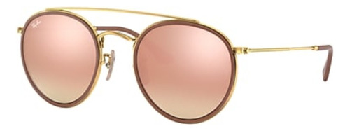 Anteojos de sol Ray-Ban Round Double Bridge Standard con marco de metal color polished gold, lente copper de cristal degradada/flash, varilla polished gold de metal - RB3647N