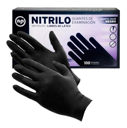 Imagen 1 de 6 de Guantes Negros De Nitrilo Descartables X 100 Unidades