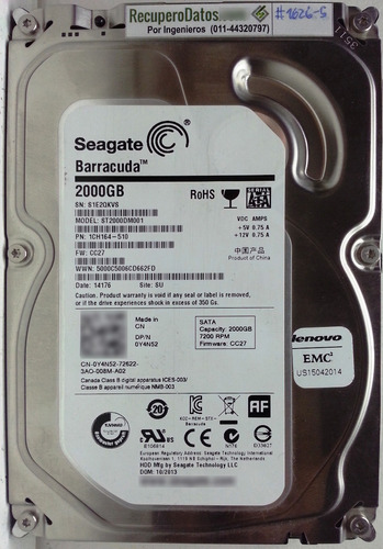 Seagate St2000dm001-1ch164 2000gb Sata - 2788 Recuperodatos 