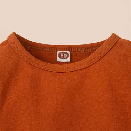 3pcs Conjunto Bebé Con Blusa Diadema Y Falda De Tirantes Naranja Oscuro 6-9 M