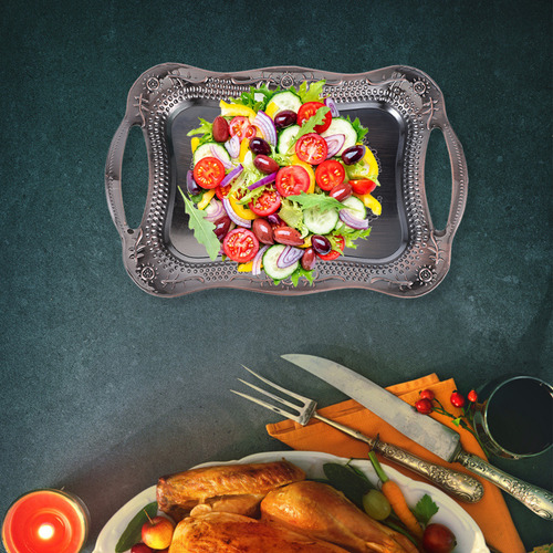 Bandeja Decorativa Retro De Acero Inoxidable