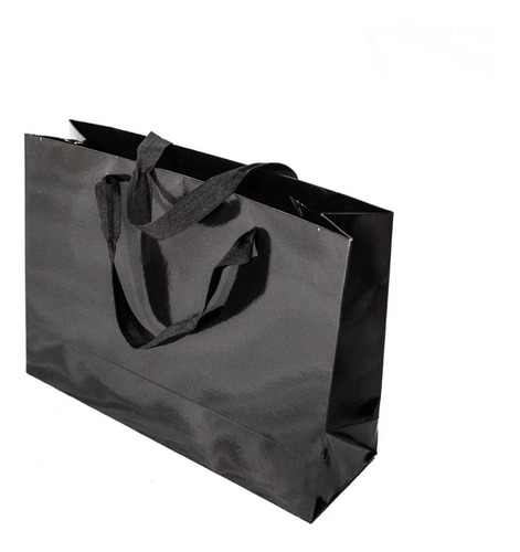 Bolsa Cartulina Negra Laminada 32x10x23 Con Manija X50 C