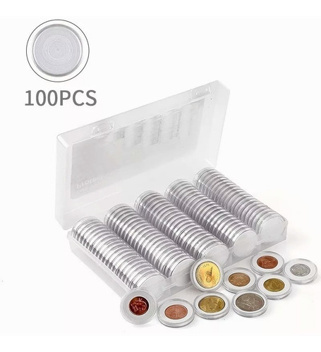 Caja Plástica 100 Capsulas Tamaño Ajustable Para Moneda 30mm