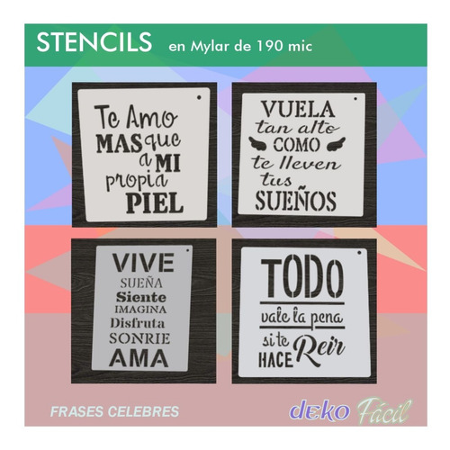 Pack 5 Stencils Originales 20 Cm Frases Celebres A Elección