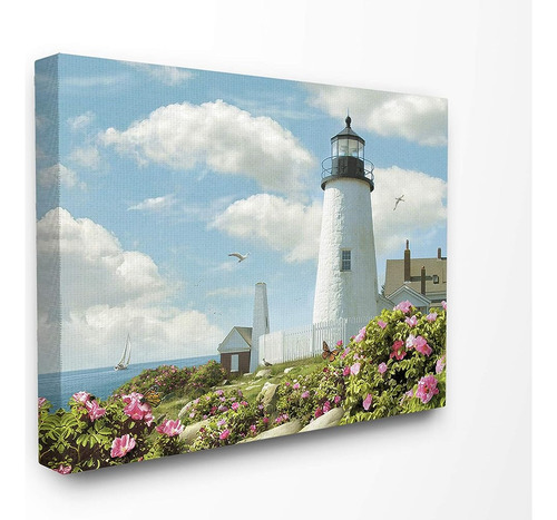 Stupell Industries Pemaquid Lighthouse Bright Pink Floral Se