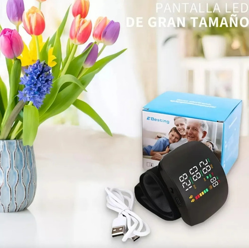 Monitor De Presión Arterial De Muñeca Con Voz Usb Recargable Negro
