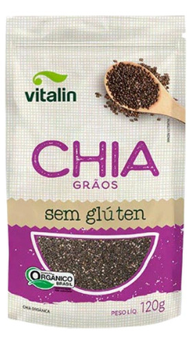 Kit 3x: Chia Em Grãos Orgânica Sem Glúten Vitalin 120g