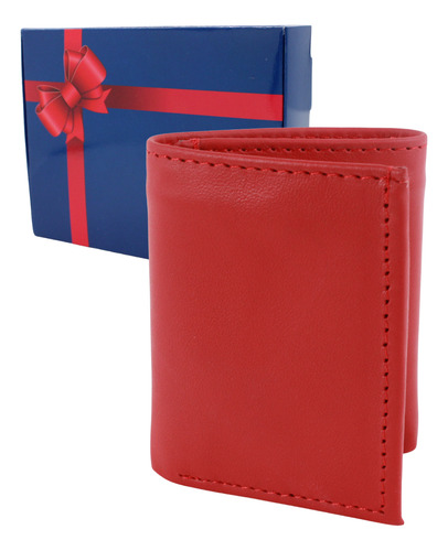 Cartera Hombre Piel Triple Cierre Interno Grabado Láser Rojo