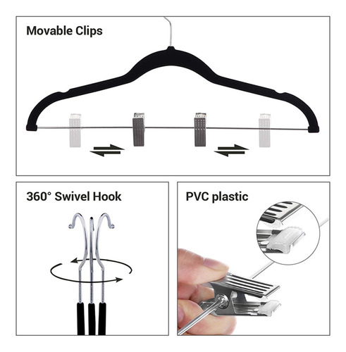 Perchas Antideslizantes De Terciopelo Con Clips Para Ropa Y