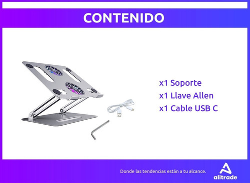 Imagen 8 de 10 de Soporte Notebook Tablet Aluminio Doble Ventilacion Regulable