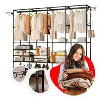 Comprar Cabideiro Arara Organizadora De Roupas Closet Armário 4 Colunas Cabides Sapateira Cor Preto Vitex