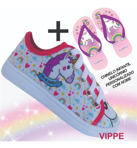 Tenis Infantil Feminino Personagem Unicórnio + Chinelo L14