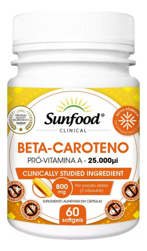 Beta Caroteno 800mg 60 Softgel - Sunfood Sabor Sin Sabor