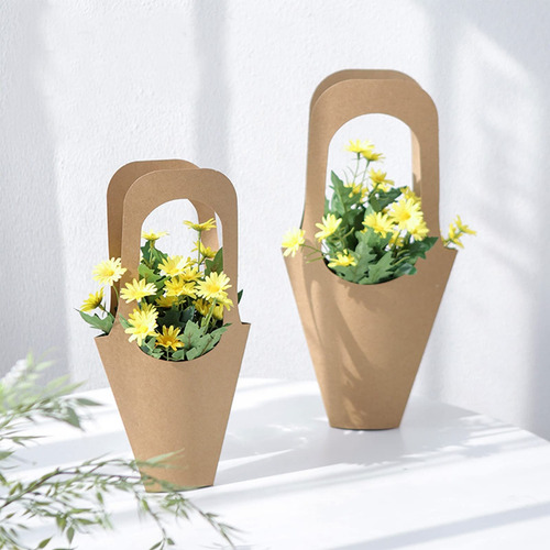 50 Bolsas De Regalo De Flores De Papel Kraft