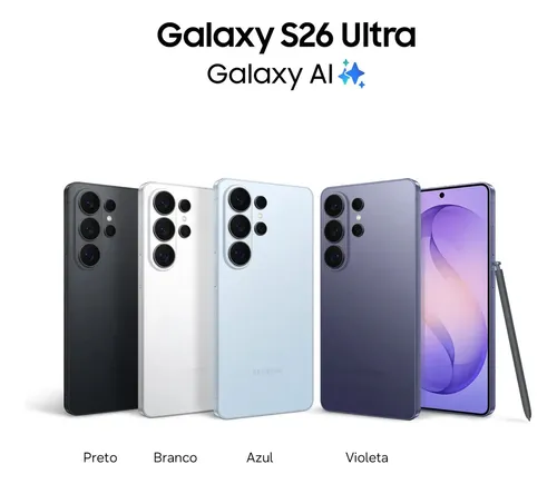 Celular Samsung Galaxy S26 Ultra 5G, 512GB, 12GB RAM, Câmera Quádrupla, Tela Grande de 6.9" Violeta