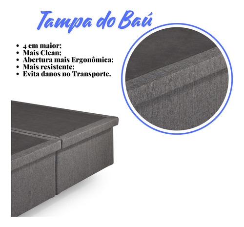 Base Box Baú Queen 158x198 Cm Linho Cinza