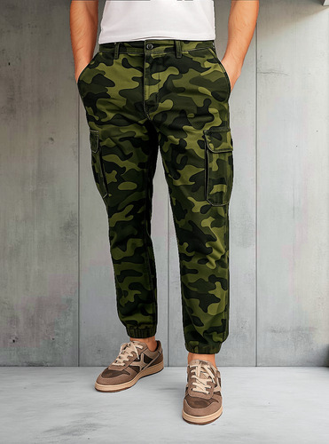 Jogger Cargo Slim Militar Con Puños Y Bolsillos Para Hombre