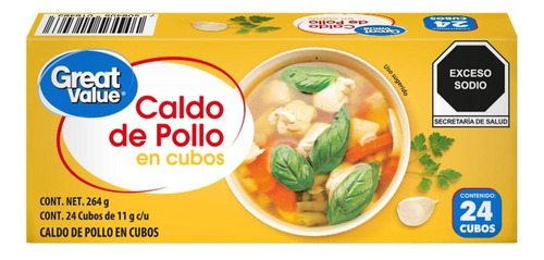 8 Pzas Caldo De Pollo Great Value En Cubos 264 G