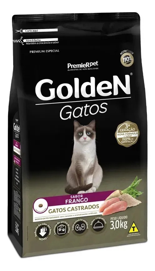 Ração Golden Para Gatos Adultos Castrados Sabor Frango 3kg