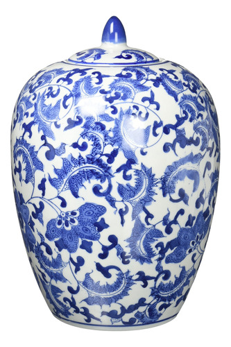 Oriental Furniture Jarron Porcelana Azul Blanco Floral