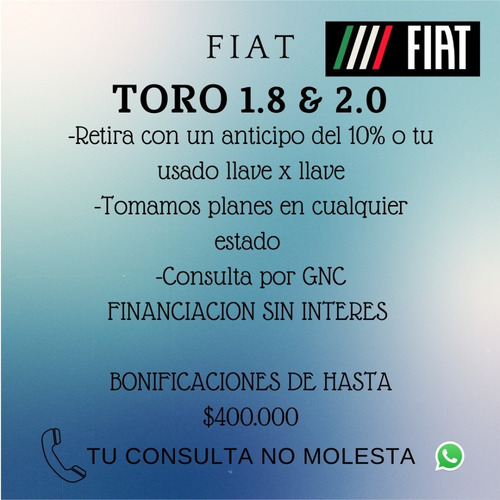 Fiat Toro 1.8 Freedom 4x2 0km 2021 Solo Con Dni P-