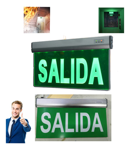 Letrero Lámpara De Emergencia Salida Doble Vista Con 8 Luces Led 3w Brillante Resistente Al Fuego Resplado Duradero